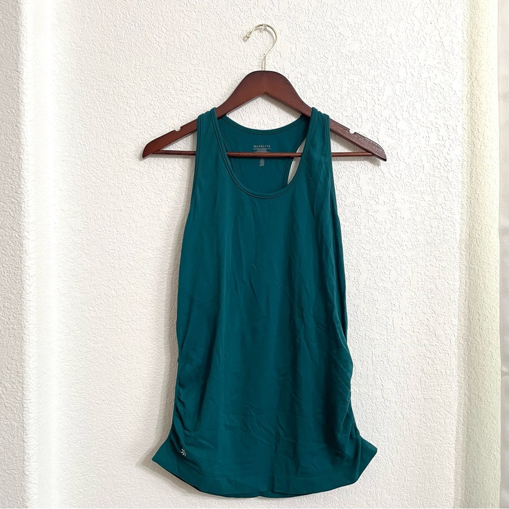 Athleta Womens Tank Top Teal Racerback Ruched Size Medium